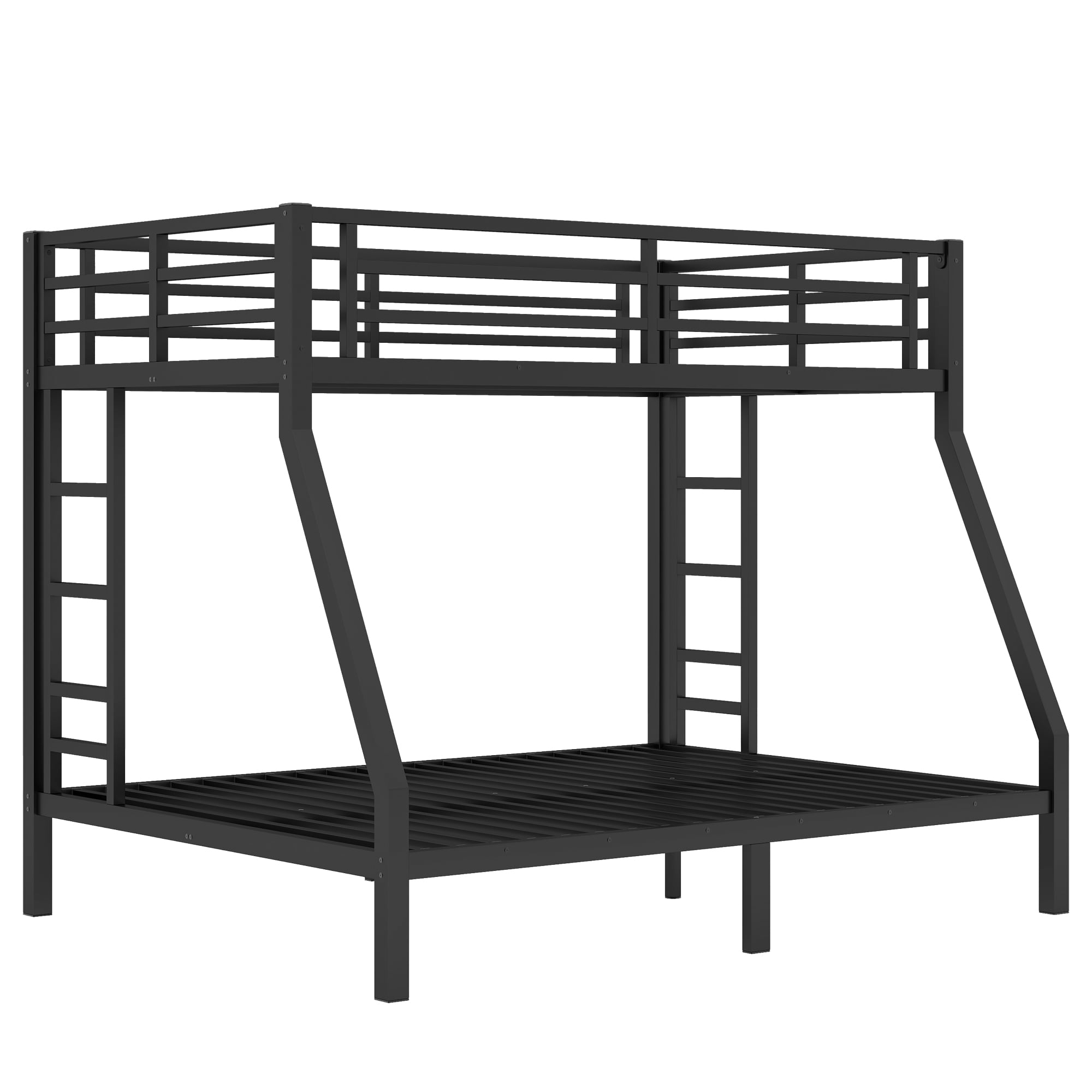 Aukfa Heavy Duty Twin over Full Metal Bunk Bed with Ladders and Guardrail for Kids, Teens and Adults, Black