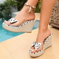 thumbnail image 3 of Rokment Women's Bow Polka Dot Denim Wedge Heeled Backless Dress Sandals Fashion Casual Clear Platform Chunky High Heels Slip on Slippers for Bride Wedding Beach Vacation Summer White Size 7.5, 3 of 6