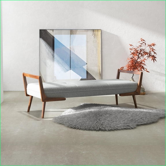 Bench, Mid-Century Modern Slate Gray Wood 20.5"H x 51.4"W x 19.3"D for Entryway, Living Room | Grey | Foot Stools