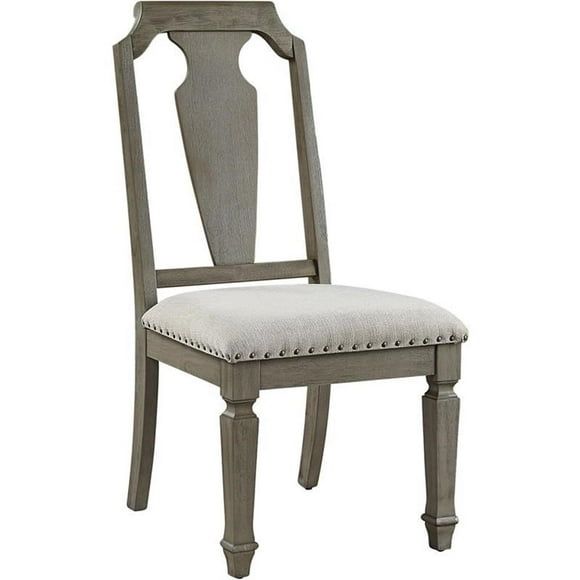ACME Zumala Fabric Upholstery Side Chair in Beige and Weathered Oak (Set of 2)