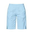 thumbnail image 5 of Ihhxva Cotton Beach Shorts for Women Elastic Waist Solid Color Adjustable with Pockets Stretchable Summer Exterior Pocket High Bermuda Style Casual Workout Lounge S-2XL, 5 of 9
