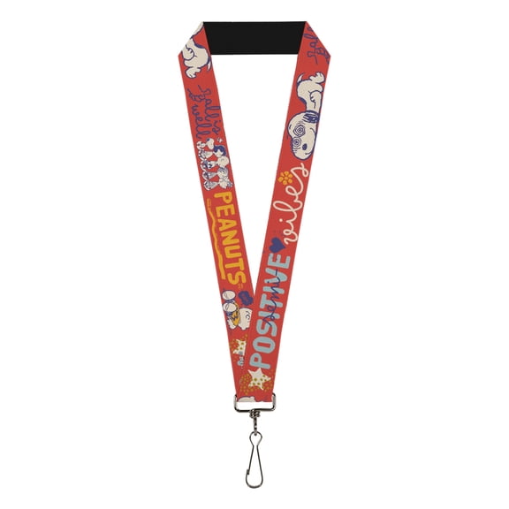 Peanuts Lanyard, Peanuts Gang Semi Positive Vibes Quote Red Blues White, Elastic