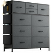 GIKPAL 10 Drawer Dresser, Chest of Drawers for Bedroom with Side Pockets and Hooks, Black