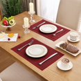 thumbnail image 6 of Placemats Set of 4, Yamaziot Double Layer Cloth Fabric Heat Resistant Place Mat, Washable Reversible Rectangle Dining Table Mats, Hollow Red, 12"x18", 6 of 7