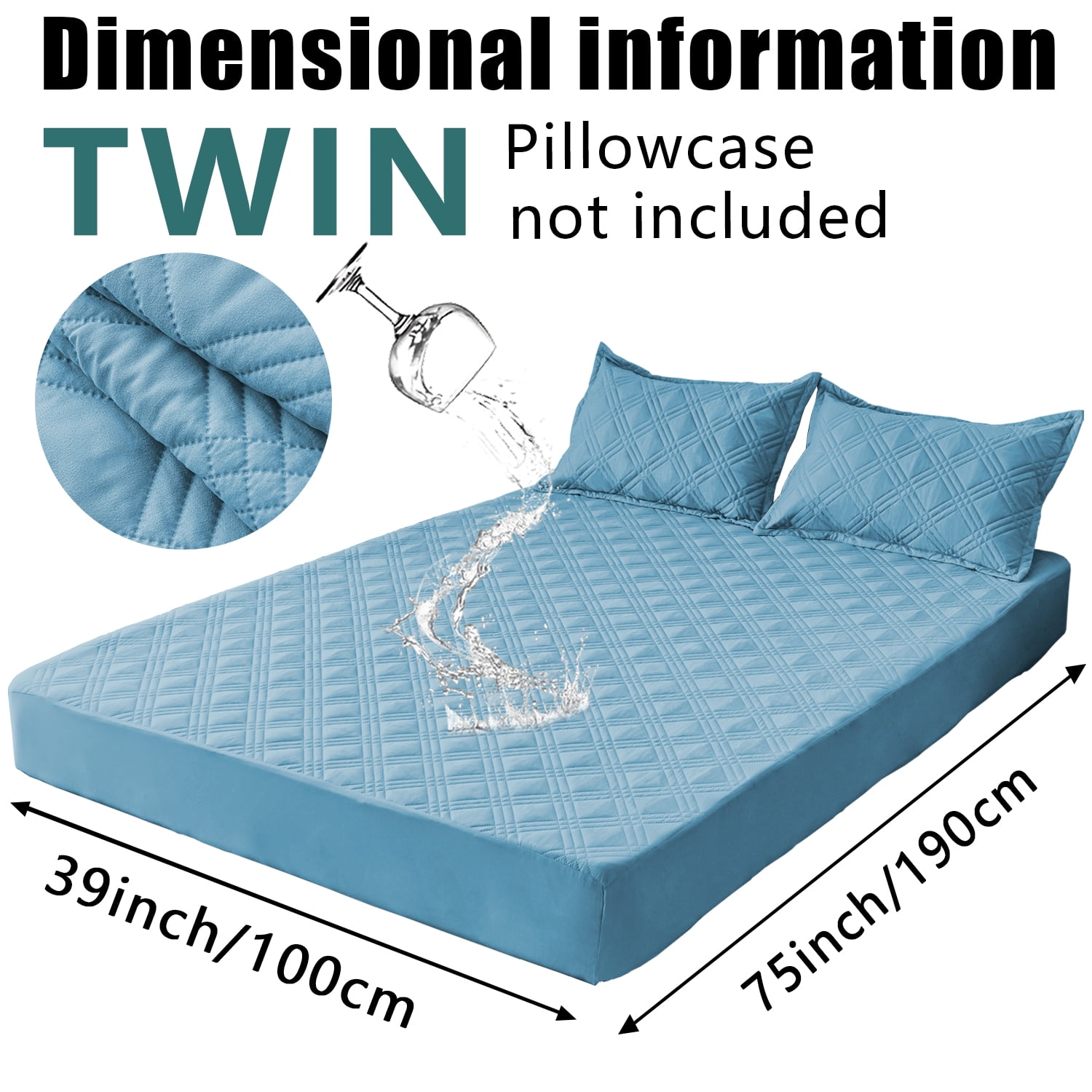Waterproof Fitted Mattress Pad Cover Protector Queen Size Bed Quilted Mattress Cover Cotton Mattress Topper Dust Cover Soft Washable 12 Inch Deep Pocket Elastic Band（Blue）