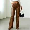thumbnail image 4 of vigerkar Women's Faux Leather Pants Button PU Jeans Straight Wide Leg Trousers with Pockets (Brown, M), 4 of 9