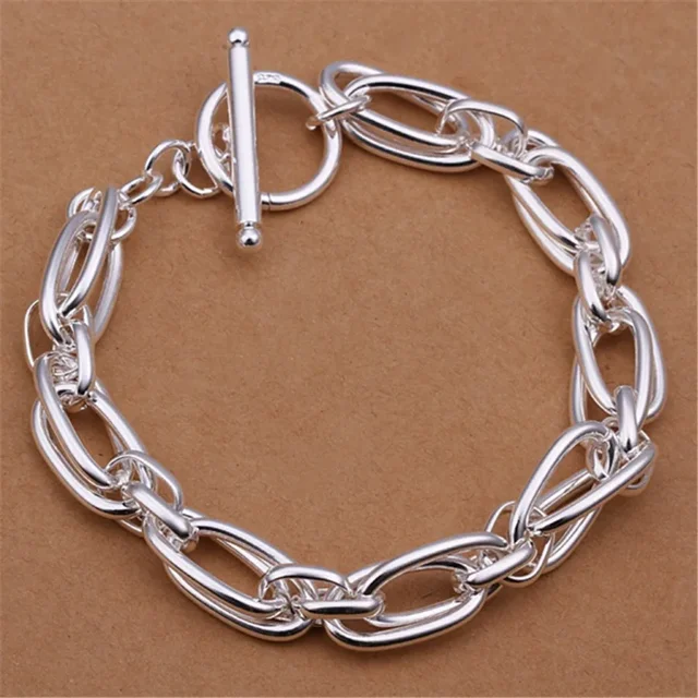 Pulsera sólida de cadena lateral con hebilla bonita de Plata de Ley 925 para mujeres y hombres, abalorio para regalo de fiesta, joyería de moda para boda