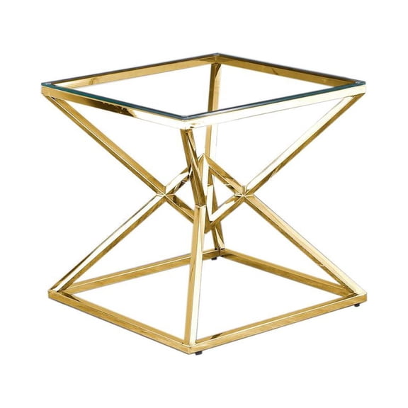 Best Master Furniture 22" Modern Clear Tempered Glass Side Table in Gold