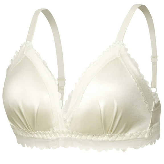 Aivtalk Training Bras for Big Girls Wireless Padded Satin Cami Bralettes Lightweight Teens Lace Triangle Cup Bra Small Breasted Women Everyday Bra Champagne 34/75AB