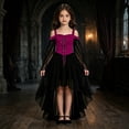 thumbnail image 5 of Halloween Girl's Witch Dress Cosplay Fall Y2K Off Shoulder Lace Up Mesh A Line Party Birthday Prom Short Dresses for Halloween Cosplay, 5 of 8