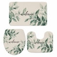 thumbnail image 2 of Summer Plant Bathroom Rugs Set Welcome Watercolor Green Leaf Linen Texture Non Slip Absorbent Soft Bath Mats 3 Piece Set with Bathroom Rug, U-Shaped Floor Mat, Toilet Seat Cover Small Size, 2 of 9