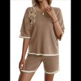 thumbnail image 3 of Conjuntos de Dos Piezas para Mujer: Jersey de Corta, Pantalones Anchos y Conjuntos de Viaje de Verano Caqui XL, 3 of 10