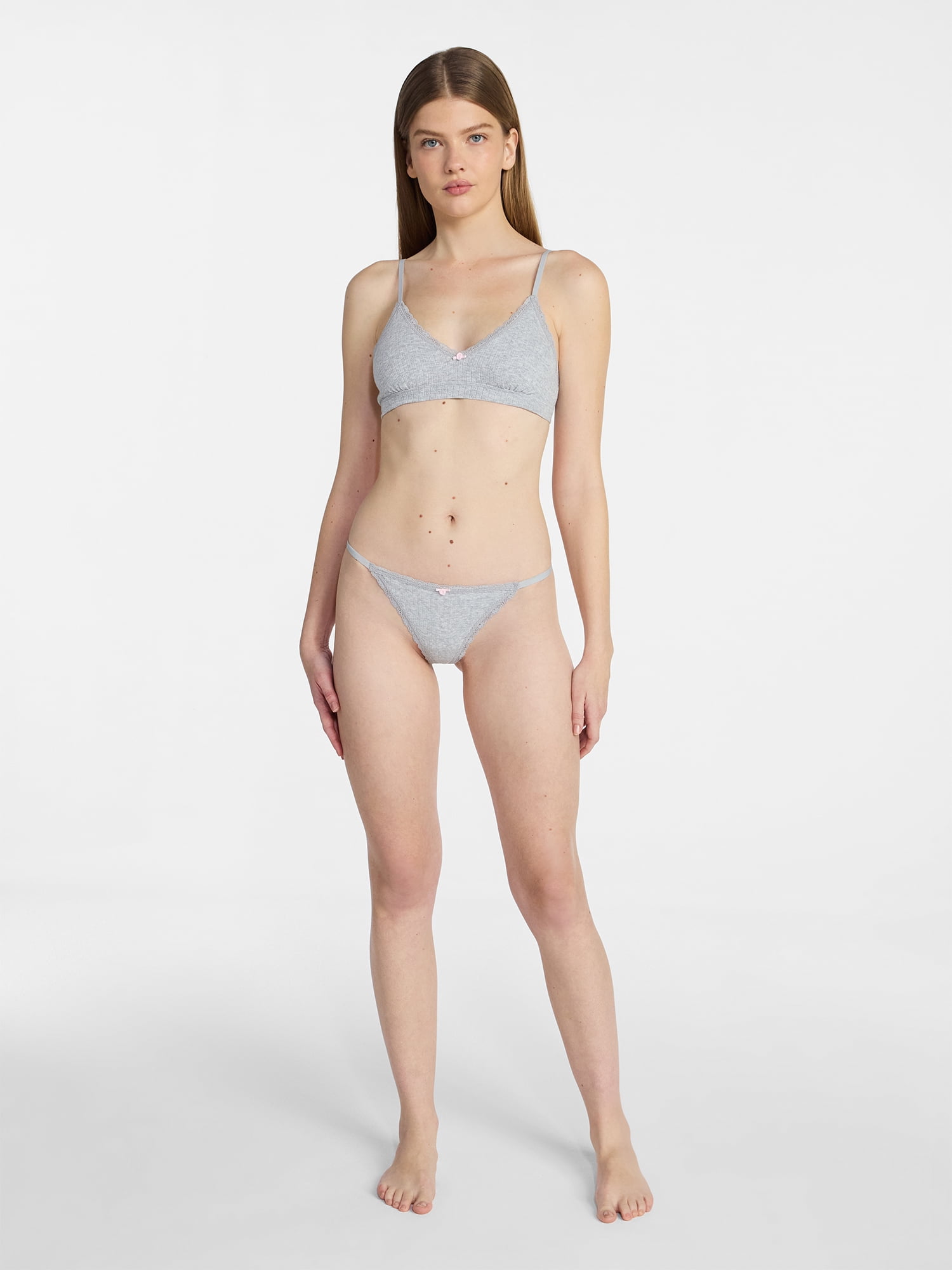 No Boundaries Cotton Pointelle Bralette and Thong Set, 2-Piece, Sizes XS-XXXL