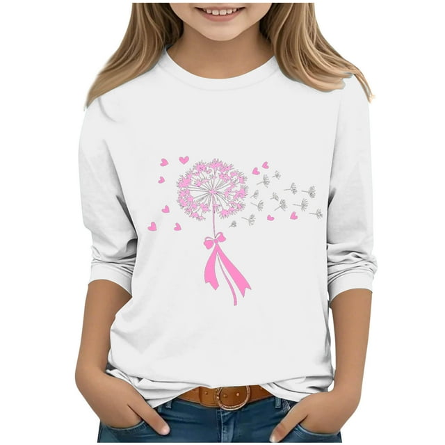 YUNAFFT Kids Casual Printed T-Shirt Breast Cancer Awareness Ribbon Design Short & Long Sleeve Round Neck Tops