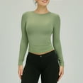 thumbnail image 2 of WTXUE Crewneck Sweatshirt Tube Tops Long Sleeve Shirts Basic Solid Tight Slim Fit Cropped Shirt Workout Yoga Pullover Breathable Shirts Tops for Teens Slimming Tops Green S, 2 of 5