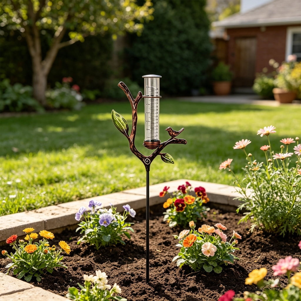 Artistic Nature Themed Rain Meter For Outdoor Spaces Crafted From Premium Metal And Acrylic