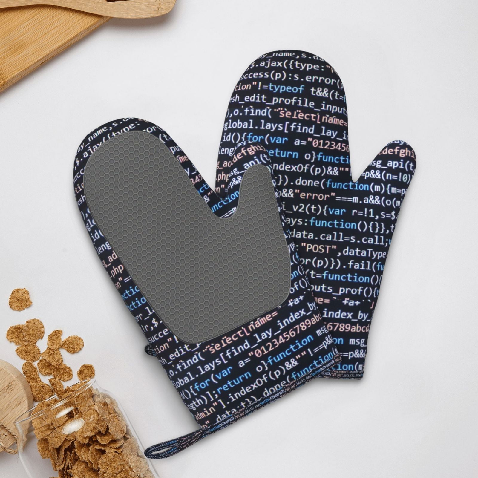 Hirioo Function Source Code for Silicone Oven Mitts for BBQ, Baking, Cooking, Set of 2, Heat Resistant 260℃, Non-Slip Kitchen Essentials