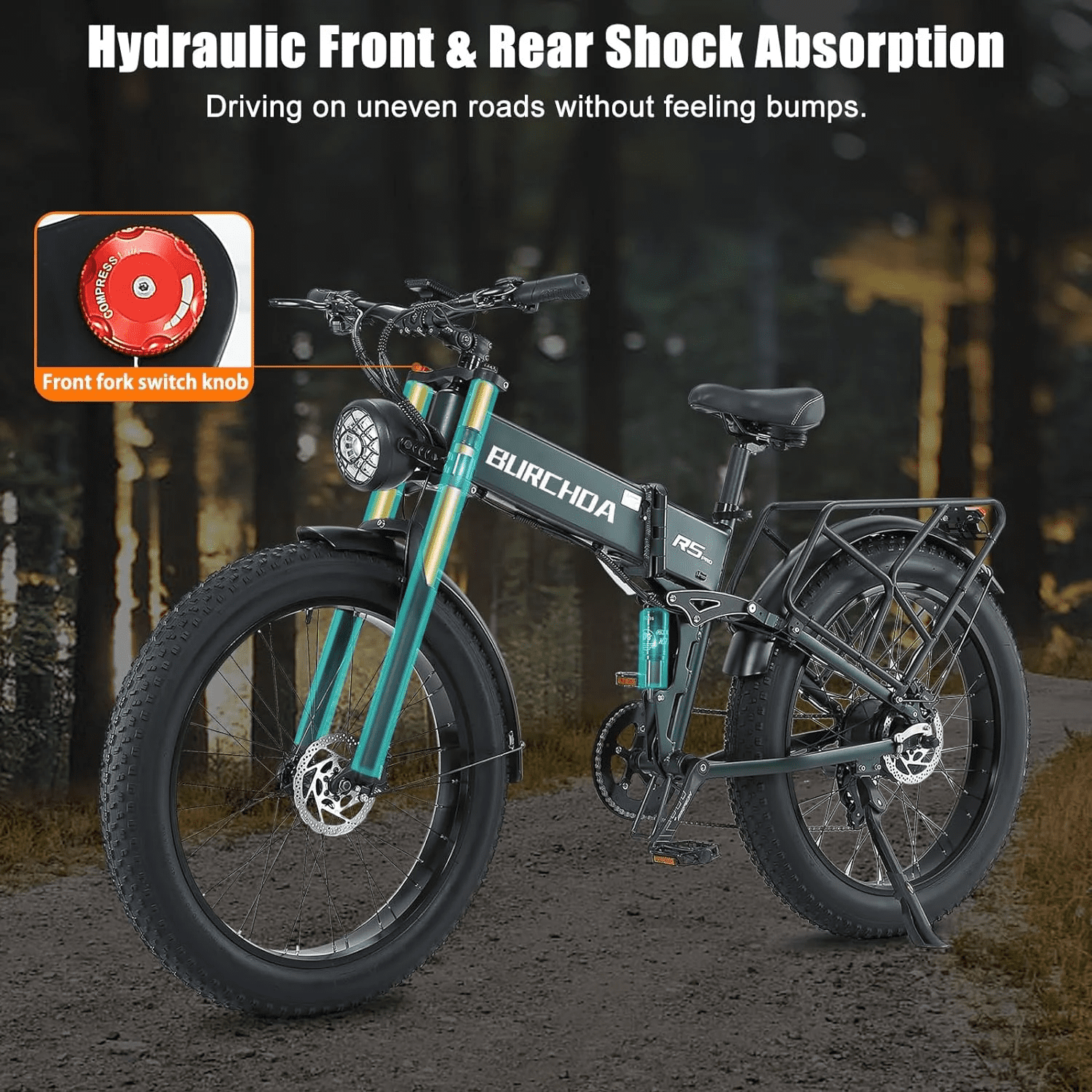 Folding Electric Bike for Adult 26'', 1000W UL2849 48V 40Ah Removable Battery Fat Tire E-Mountain Bike up to 30MPH Long Range Off Road Ebike Beach Snow Dual Hydraulic&Brakes Electric Bicycle