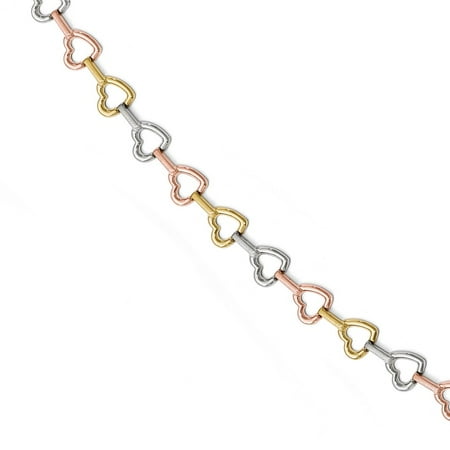 10k Tri Color Gold Heart Bracelet