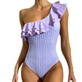 thumbnail image 2 of Summer Tummy Control Bathing Suits For Women's New Cold Shoulder Ruffled Open Back Solid Sexy One-Piece Swimwear Swimsuit Beachwear Up to 65% off, 2 of 9