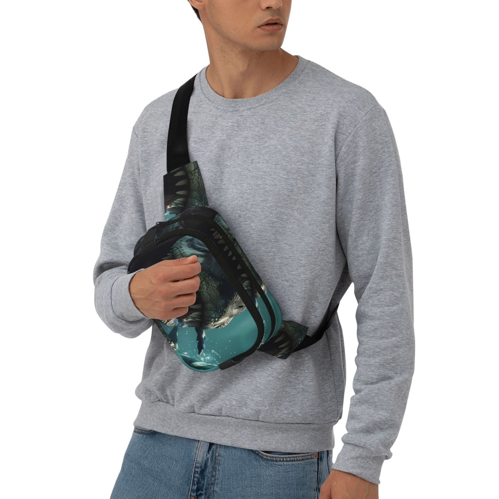 Picia Underwater Dinosaur Shark Print Square Double-Layer Waist Bag Mini Adjustable Waist Belt Bag Exercise Running Travel Hiking