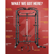 2000LBS Power Cage Squat Rack with LAT Pulldown System, Multi-Function Weight Cage Strength Training Machine, Home Gym Workout Cage with Multiple Attachments for Garage & Home Fitness