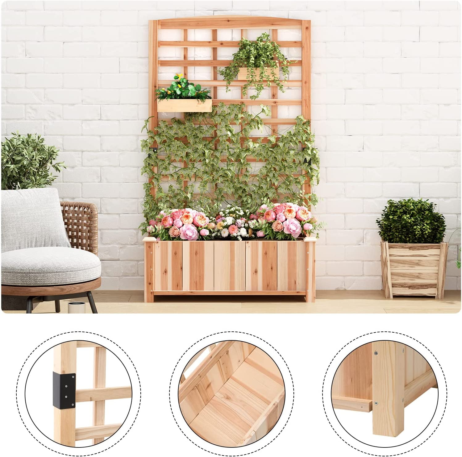 Soges Wood Planter with Trellis for Climbing Plants, Free