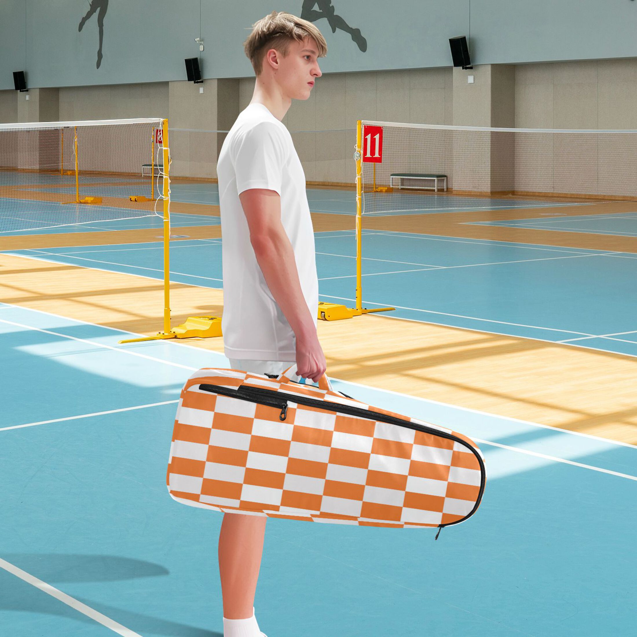 2 Racquet Holder Tennis Backpack Tennis Racket Covers Gym Bags Orange Checkerboard