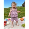 thumbnail image 4 of Loicainy Baby Toddler Girls Summer Outfits 6 12 18 24 Months 2T 3T 4T Solid Color Sleeveless Tiered Tops Ruffle Trim Shorts Clothes Sets, 4 of 9