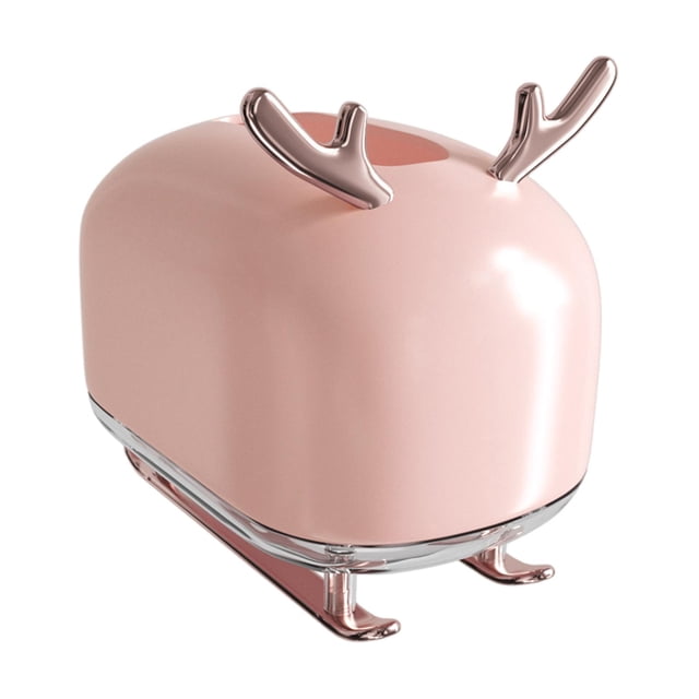 Caja de pañuelos de plástico con forma de ciervo para secadora, ideal para escritorio y hogar. rosado