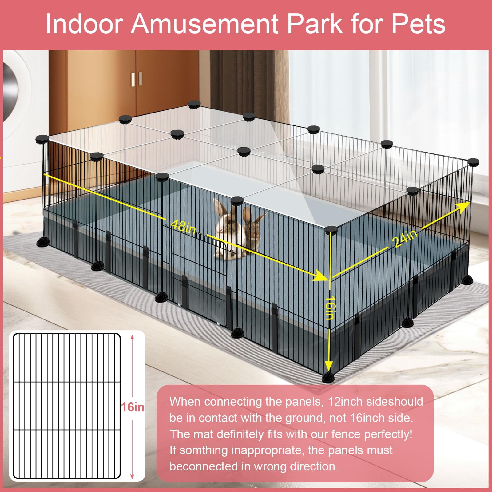 Panels Small Animal Playpen, Pet Playpen with Waterproof Mat, Cage for Guinea Pigs, Puppy Play Pen, Bunny Playpen, Indoor Outdoor Portable Metal Wire Yard Fence