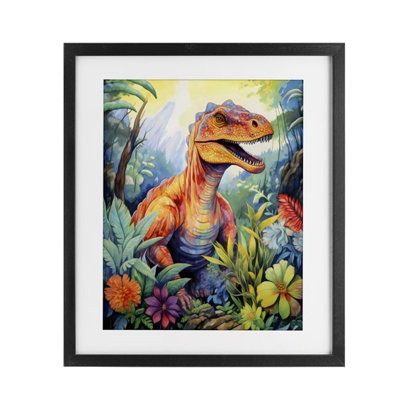 Stupell Industries Cottage Dinosaur Leafy Green Jungle Black Framed Print Under Glass, 13 x 16, by Creative Studio