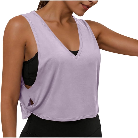JGGSPWM Tank Tops for Women Fashion Solid Color Workout Sport Athletic Yoga Running Gym Loose Crop Sleeveless Shirts Purple XL