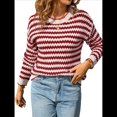 thumbnail image 2 of Suéter Holgado de Punto A Rayas para Mujer, Informal, de Larga, Cuello Redondo, con Bloques de Color y Canalé, para y Otoño Rojo M, 2 of 10