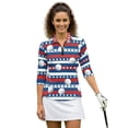 thumbnail image 2 of Binienty Patriotic Women Sport Cloth Golf Tennis Shirts 3/4 Sleeve Sport Shirts Soft and Comfortable Lightweight with Collar Shirt Fit Plain for Golf,Tennis,Running,Gym, 2 of 7