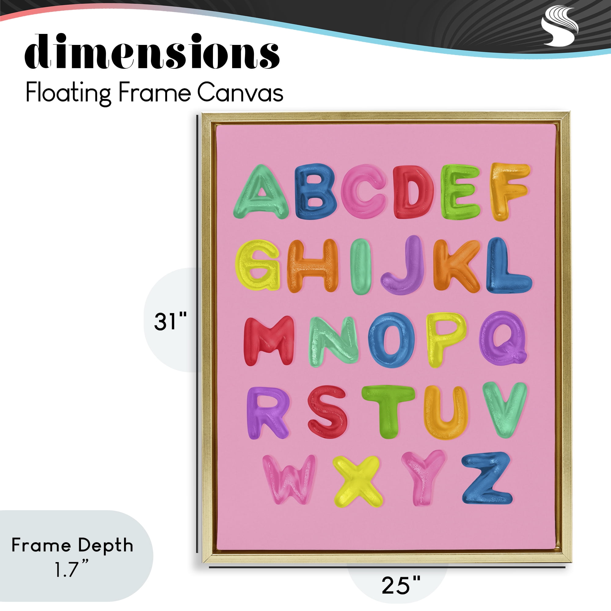Stupell Industries Gummy Alphabet over Pink Gold Framed Floater Canvas Wall Art, design by LISH Creative