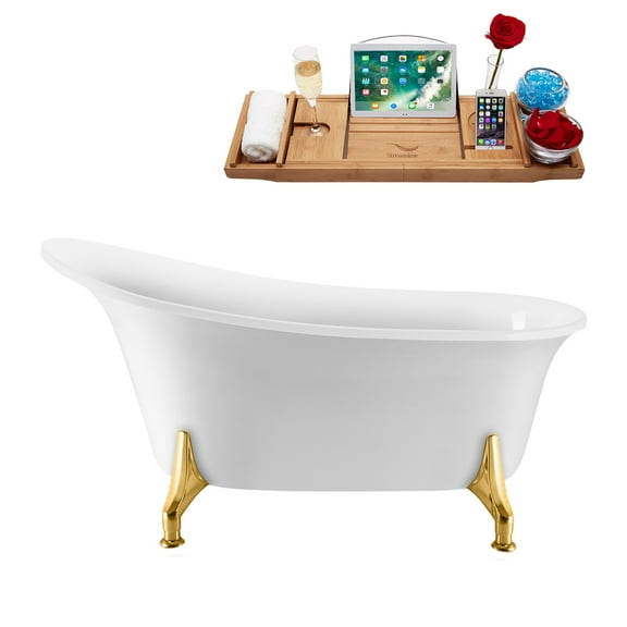 59" Streamline N1100GLD-IN-BNK Clawfoot Tub and Tray With Internal Drain