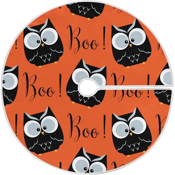 FMSHPON Halloween Cute Owl Xmas Christmas Tree Skirt Stand Mat for Holiday Party Decoration Indoor Outdoor 36 inches
