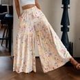 thumbnail image 3 of KDDYLITQ Flowy Pants for Women Petite Palazzo Floral Printed Loose Fit Trousers Summer Beach Wide Leg Elastic High Waisted Pants with Pockets Saffron 2XL, 3 of 9