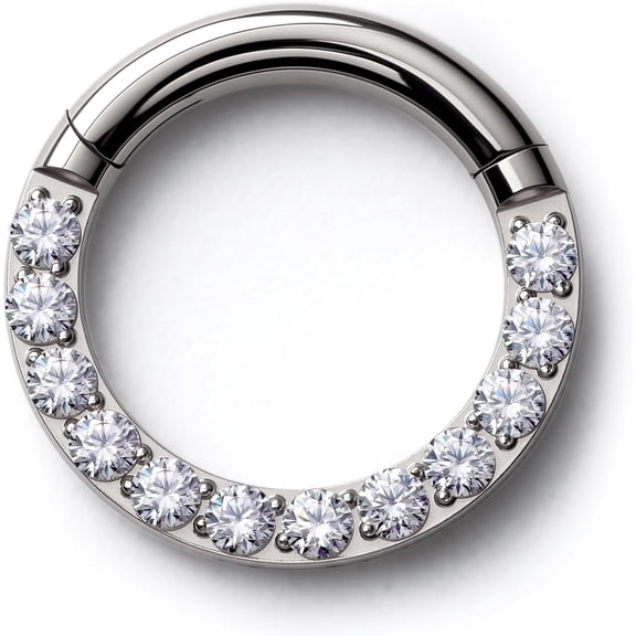 G23 Titanium 0G 2G 4G 6G 8G 10G 12G 14G CZ Septum Rings PA Nose Hoops Clicker Ear Weights for Stretched Ear Piercing Jewelry 10mm 12mm Silver/Gold/Black