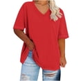thumbnail image 2 of Hecho para Más Camisa Mujeres de Cuello en V de Gran Tamaño de Manga Corta Top Sólido, Base de Verano Deportivo Tee para el Uso Diario Y Casual Del Hogar, Bastidor de Imitación Ligero, 2 of 6