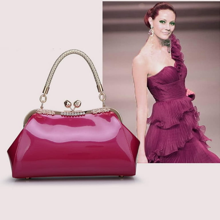 XiaoBanDeng Glossy Patent Leather Handbags Women Kiss Lock