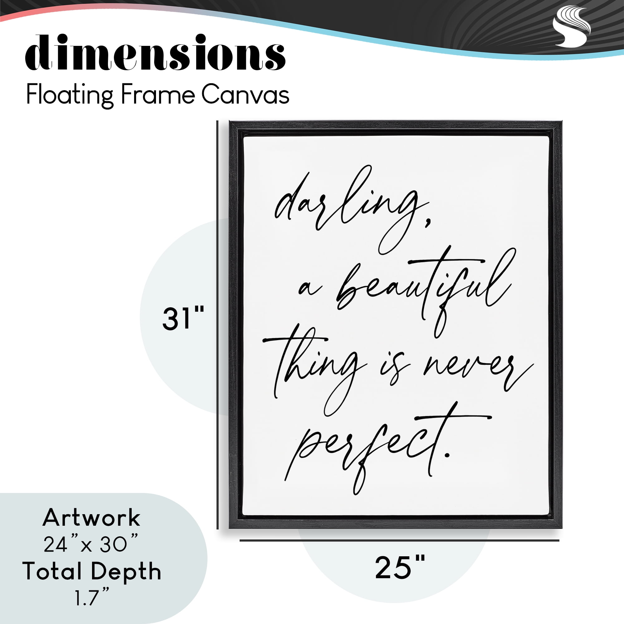 A Beautiful Thing Is Never Perfect Black Framed Floater Canvas Wall Art, design by Lettered and Lined