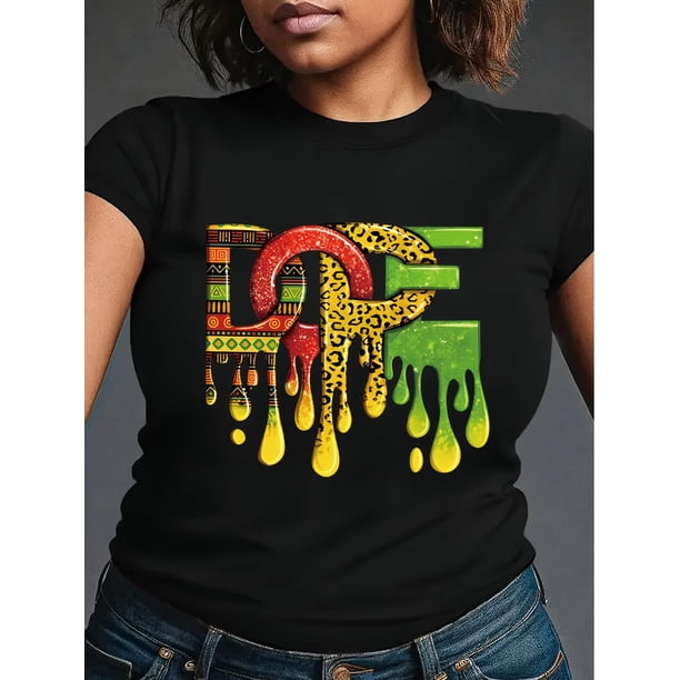 Playera Deportiva Manga Corta Mujer Dry-FitPrint Celebration Women's T-Shirt, 100% Polyester Crew Neck Tee, Casual Style with Alphabet Pattern, Regular Length Knit Fabric Top for Spring/SummerFather