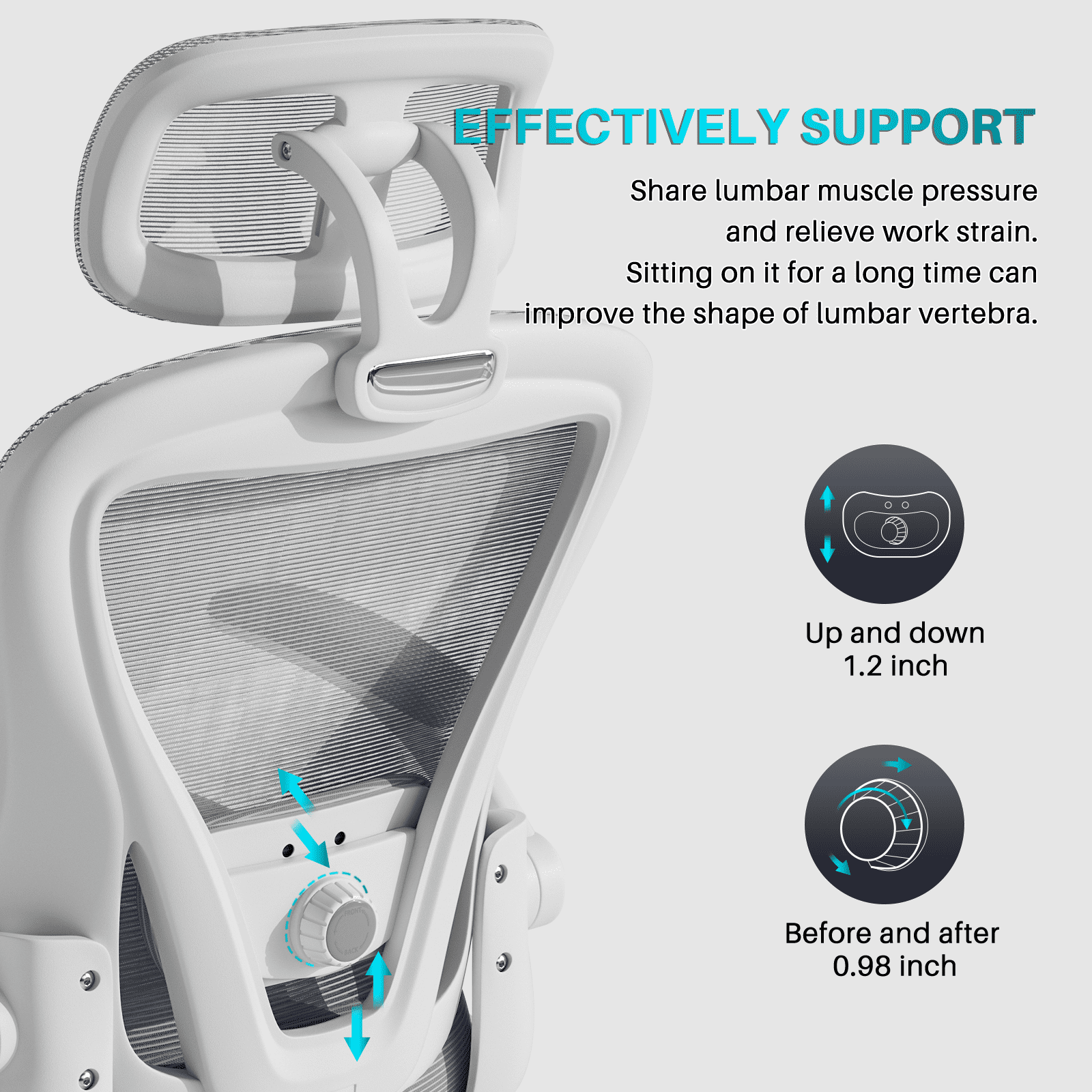 Ninecer Ergonomic Office Chair, Computer Desk Chair with Wheels, High Back Mesh Office Chair with Adjustable Lumbar Support, Headrest, Flip-Up Armrests, White Grey