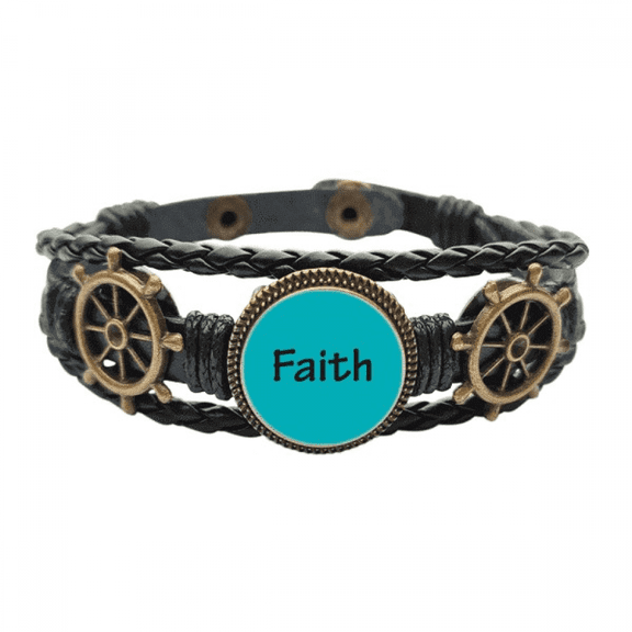 Faith Word Inspirational Quote Sayings Leather Braided Ocean Bracelet Wristband