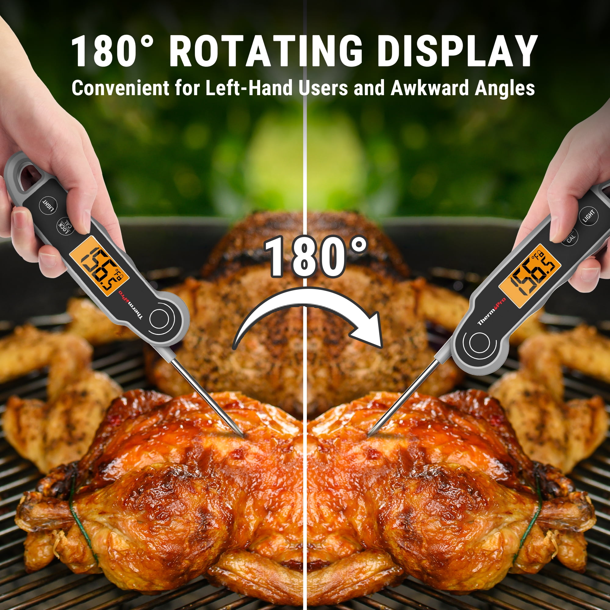 ThermoPro TP623W Digital Meat Thermometer Waterproof, Rotating LCD Display, Calibration Mode, Instant Read Food Thermometer for Cooking, Grilling