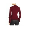 thumbnail image 2 of MARLED REUNITED CLOTHING Womens Burgundy Ribbed Fitted Ruffle Trim Long Sleeve Mock Neck Blouse L, 2 of 2