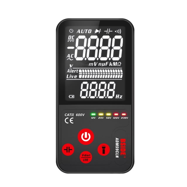 BSIDE ADMS9CLN Digital Multimeter TRMS 9999 Counts Ultra-Portable Ohm Volt Amp Tester for Measuring Voltage Current Resistance Capacitance Diode NCV Continuity Test with Flashlight Auto-off