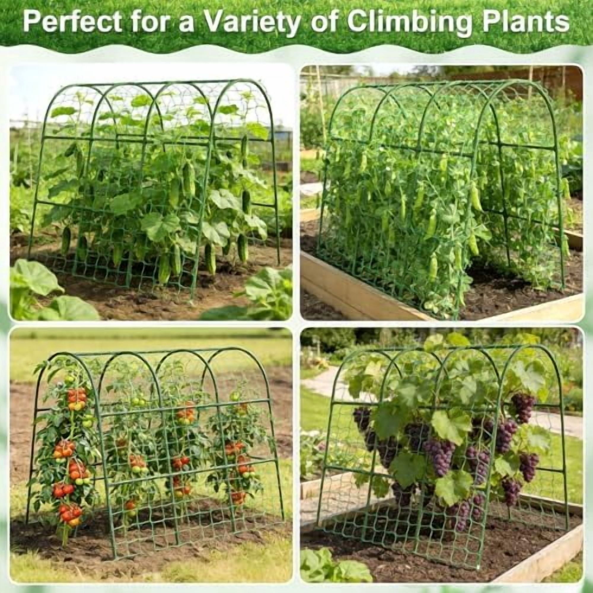Cucumber Trellis for Raised Bed Garden, U-Shape Arch Trellis for Climbing Plants Outdoor, Metal Vegetables Trellis with Netting, Garden Trellis for Cucumber Plants Sweet Pea Bean Grape